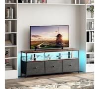 DAHUEN Mueble para TV con luces LED, 137 × 30 × 57 cm, mesa para televisión con 3 cajones, 3 compartimentos abiertos, mueble bajo para TV con estante de cristal ajustable, soporte para salón