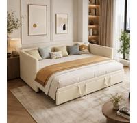 DAHUEN Sofá cama de 90/180 x 200 cm, sofá de 2 plazas con función de dormir, cama extensible hasta cama doble, cama de día extensible, sofá cama, cama nido, sofá cama, terciopelo, sin colchón (beige)