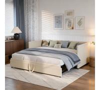 DAHUEN - Sofá cama para 2 plazas, sofá cama 90/180 x 200 cm con somier, cama desplegable, terciopelo, Beige (sin colchón) (Beige)