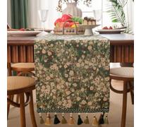 Daisy - Mesa jacquard para corredor, mesa de jacquard floral verde para corredor, con flecos para mesa de comedor, decoración de jardín de verano (33-120)