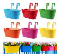 DAJAVE 6 macetas colgantes de metal, 27,5 cm, macetas colgantes, macetas colgantes, maceta para balcón, barandilla de balcón, jardinera, grande, para balcón, valla, jardín (color 2)