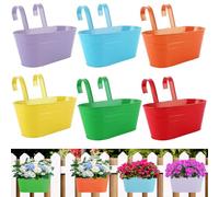 DAJAVE 6 macetas colgantes de metal, 27,5 cm, macetas colgantes, macetas colgantes, macetas, barandilla de balcón, jardinera grande para balcón, valla de jardín (color negro)