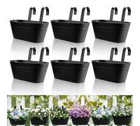 DAJAVE 6 macetas de metal colgantes, 27,5 cm, macetas colgantes, macetas colgantes, maceta para balcón, barandilla de balcón, jardinera grande para balcón, valla de jardín (negro)