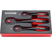 DAKCOS Juego de 3 Llaves de Carraca Trinquete Reversible de 1/2 1/4 3/8" | con Mango de Liberación Rápida, 72 Dientes Cr-V