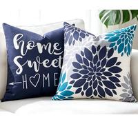 DakTou Fundas Cojin 50x50 Dalia Flores Azul Marino y Turquesa, Paquete de 2 Funda Almohada Sofa Decorativos Estilo Rústico, Cushion Covers Lavable en Felpa Corta Suave para Sofá Cama Chaise Sillon
