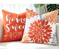 DakTou Fundas Cojines 40x40 Sofa Decorativos con Diseño Estampado de Floral Naranja Gris, 2 Piezas Funda Cojin Felpa Corta Suave como el Terciopelo, Cushion Covers Estilo Rústico para Salón Sofá Cama