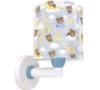 Dalber Lámpara Aplique Pared Infantil Ositos Azul 41579T E27 | Lámpara aplique de pared con instalación directa a la corriente o mediante cable con interruptor incluido; Baby Teddy