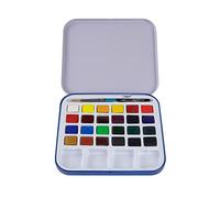 Daler Rowney Acuarelas Aquafine, estuche metálico Travel Set, medio godet, 24 colores + 1 pincel