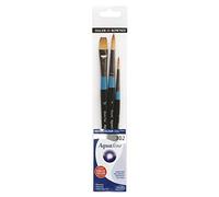 Daler-Rowney Aquafine, Pincel acuarela, Pelo sintético suave, Mango Corto, Redondo y Plano Corto, Estuche, Set 302, 3 Pinceles Surtidos