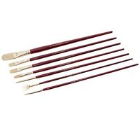 Daler Rowney Estuche con 7 Pinceles de Cerda Natural con Mango Largo Simply:Redondo 1,3, Plano Corto 6, Plano 4,6, Lengua de Gato 12, Abanico 2