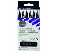 Daler rowney simply fineliners set, 6 tamaños surtidos, negro, dibujo