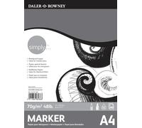 Daler-Rowney Simply, Papel para rotulador, Superficie lisa, 70gsm, Bloc encolado por 1 lado, A4 - 21x29.7cm, 40 hojas