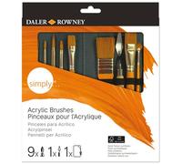 Daler-Rowney Simply Pinceles para Acrílico, Pelo sintético Taklon Dorado, Mango Corto, Estuche con Cremallera, Surtido de 10 Pinceles