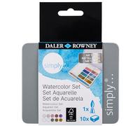 Daler-Rowney Simply, Pintura de acuarela, godet, estuche con 10 colores metalizados surtidos