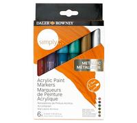 Daler-Rowney Simply, Rotuladores de Pintura Acrílica, Estuche de cartón, Set de 6 colores metalizados surtidos