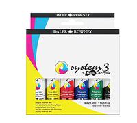 Daler-Rowney System3, Pintura acrílica, Botella de plástico, Fluido , 29.5ml, Caja de cartón, Set de Iniciación, 6 Colores Surtidos