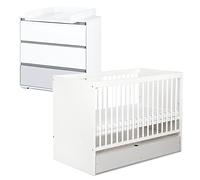 DALIA - Juego de cambiador y cama infantil convertible (140 x 70 cm, con cajón), color blanco