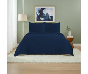 DALINA - Colcha Bouti para Cama 180, Cubre Cama Fina 280x260cm Incluye 2 Fundas de Cojín, 100% Poliéster Diseño de círculo Estampado Ideal para Verano y Entretiempo, Azul Oscuro