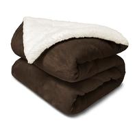 DALINA TEXTIL S.L Manta de Franela y Borreguito Suave 130x160 cm | Gruesa para Sofá Cama Invierno | Reversible y Abrigada | Marrón