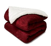 DALINA TEXTIL S.L Manta de Franela y Borreguito Suave 130x160 cm | Gruesa para Sofá Cama Invierno | Reversible y Abrigada | Rojo Tinto