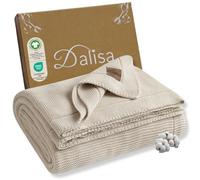 Dalisa Manta de algodón Turco 100% orgánico, 60 x 80 Pulgadas, Piedra - Certificado Gots, acogedora, sofá, Cama y decoración del hogar - Boho Vintage Knit Alina