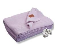 Dalisa Manta de punto de algodón orgánico con certificado GOTS, suave y acogedora, prelavada, perfecta para sofá, cama y decoración, lavable a máquina (lavanda, 203 x 228 cm)