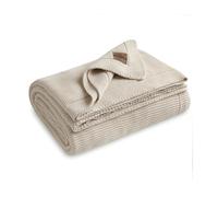 Dalisa Manta de punto de algodón orgánico con certificado GOTS, suave y acogedora, prelavada, perfecta para sofá, cama y decoración, lavable a máquina (beige natural, 150 x 200 cm)
