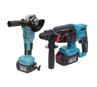 DAM Set de 2 herramientas eléctricas con martillo perforador y radial angular 21V. DOBLE BATERIA 13000 mah 21x8x23 Cm. Color: Azul Blue