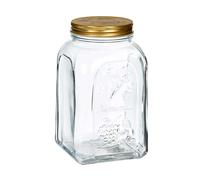 DAM Tarro de vidrio con tapa de metal. Diseño "Homemade" 1500 ml. 10,7x10,7x19,3 cm Color: Oro Gold