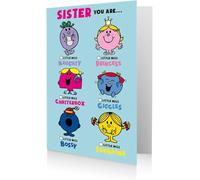 Danilo Promotions Limited Mr Men & Little Miss, Tarjeta de cumpleaños MR055 de 7 x 6, para tu hermana
