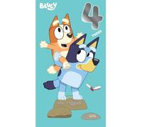 Danilo Promotions Limited - Tarjeta de cumpleaños Bluey Age 4, tarjeta oficial de Bluey Age 4, tarjeta de cumpleaños feliz de 4 años, multicolor, 9 x 5 pulgadas