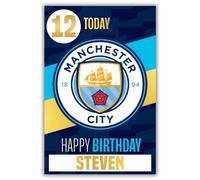 Danilo Promotions LTD Tarjeta de cumpleaños del Manchester City Football Club, incluye pegatinas para personalizar tu edad y nombre, color azul