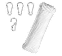 Dantolo 20M Cuerda Trenzada Nylon,4 Ganchos para Mosquetón,Cordón de Blanco