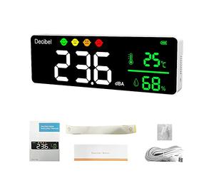 Daoco Instrumento de Medición de Ruido Decibel Digital Sonómetro Medidor de Temperatura Medidor de Humedad Detector 3 en 1 Detector de Pared Interior Gran Pantalla Probador Blanco