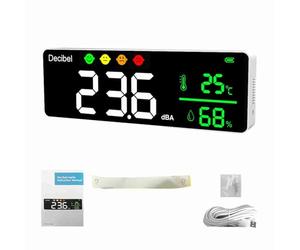 Daoco Instrumento de Medición de Ruido Decibel Digital Sonómetro Medidor de Temperatura Medidor de Humedad Detector 3 en 1 Detector de Pared Interior Gran Pantalla Probador Blanco