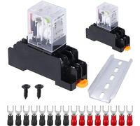 DAOKAI Relé de potencia electromagnético, DC 12V 10A 8 pines 2NO 2NC 2DPT Relé de bobina - Paquete de 2, con luz indicadora, bloque de terminales, aluminio ranurado y base de enchufe -YJ2N-LY