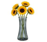 DARENYI Jarrón de Vidrio Acanalado 28×10 cm, Florero Gris Moderno para Tulipanes y Rosas, Grande Decoración de Mesa para Decoración del hogar, Salón, Bodas, Oficina y Centros de Mesa