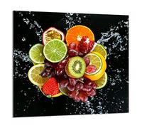 DarHaus Placa protectora de vitrocerámica 65 x 60 cm, Cristal decorativo con cinta adhesiva, tabla de cortar de vidrio templado, Panel de protección contra salpicaduras de cocina, FRUTA