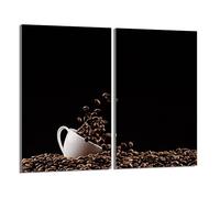 DarHaus Tabla de cortar decorativa de cristal templado y cubre vitro, Placa protectora de vitrocerámica 30 x 52 cm 2 piezas, para inducción, protección contra salpicaduras, decoración, CAFÉ