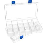 DARUITE Caja de Almacenamiento de plástico, Organizadores de joyas con separadores, contenedor para guardar cuentas de plástico transparente y ajustable 18 Compartimientos 2PCS