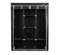 DASCK Armario Ropero de Tela Desmontable, 128 x 45 x 170 cm, con Barra Colgadora y Baldas, Negro o Marrón (Negro)