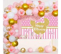 DASIAUTOEM Minnie Globos, Minnie Mouse Temática de Globos Kit de arco de la Guirnalda de oro rosa Minnie Foto de fondo Decoración de Cumpleaños para las Niñas Decoraciones de la Fiesta