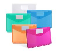 DATEFUN Carpetas Plastico A4 10 PCS - Portafolios A4 Plastico Impermeable con 11 Agujeros y Bolsa para Etiquetas, para Oficina, la Escuela y el Hogar (5 Colores)