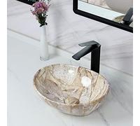 Davivy Fregadero ovalado de mármol nórdico de 16 x 13 pulgadas con drenaje emergente, fregadero de cerámica, fregaderos de baño sobre encimera, fregadero de encimera, cuencos ovalados para baño