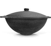 DAVR - Olla de hierro fundido para cocinar a fuego lento, tipo "kasan", 22 litros, diámetro de 52,7 cm, fondo plano, tapa de aluminio. Olla para pilaf, hierro fundido, de paredes gruesas
