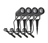 DAWALIGHT Foco Proyector Exterior 4 Piezas, GU10 5W Luces LED Exterior Jardin Suelo con Estaca Blanco Cálido IP65 Impermeable Lámpara para Camino Césped Patio, Aluminio, Gris oscuro
