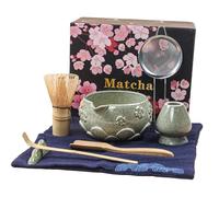 Dazhtu Matcha Kit 8 piezas, Kit Té Matcha Con diseño de sakura, Cuenco Matcha, Batidor Matcha, Cuchara, Tamiz, Soporte para Batidor, Kit Matcha Completo Regalo para Amantes el Matcha(Verde)