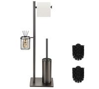 DAZI Set Conjunto Escobilla WC con Soporte para Papel higiénico y cestilla para Guardar Objetos 3 en 1, Escobilla baño Acero Inoxidable, portarollos escobillero Minimalista salvaespacio (Gris Mate)