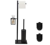 DAZI Set Conjunto Escobilla WC con Soporte para Papel higiénico y cestilla para Guardar Objetos 3 en 1, Escobilla baño Acero Inoxidable, portarollos escobillero Minimalista salvaespacio (Negro Mate)