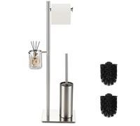 DAZI Set Conjunto Escobilla WC y Portarollos con cestilla para Guardar Objetos 3 en 1, Escobillero Inodoro Acero Inoxidable,portarollos escobillero diseño Minimalista salvaespacio (Nickel Cepillado)